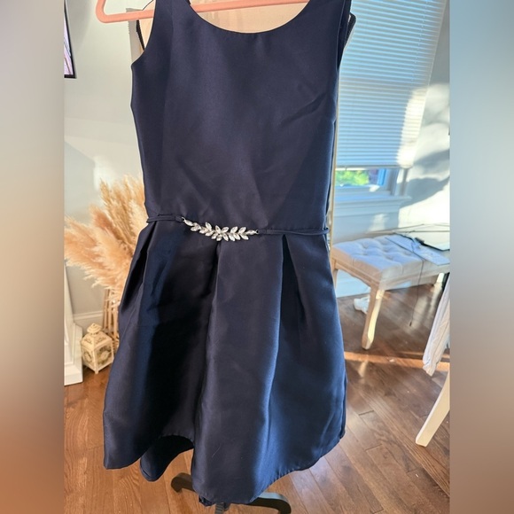 Pink & Violet Other - CHILD SIZE 16 Elegant Navy Kids Dress with rhinestone Leaf Accent